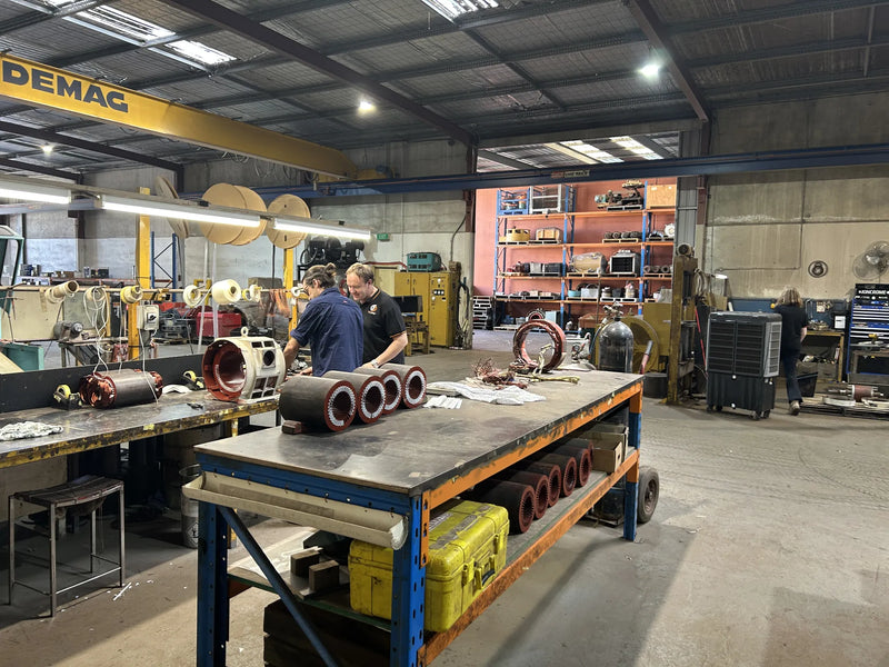 Motor and pump equipment on the Perth Rewind workshop floor
